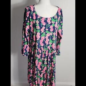 (20)Lilly Pulitzer Geanna Dress Pink/Navy Roses Sz XXL